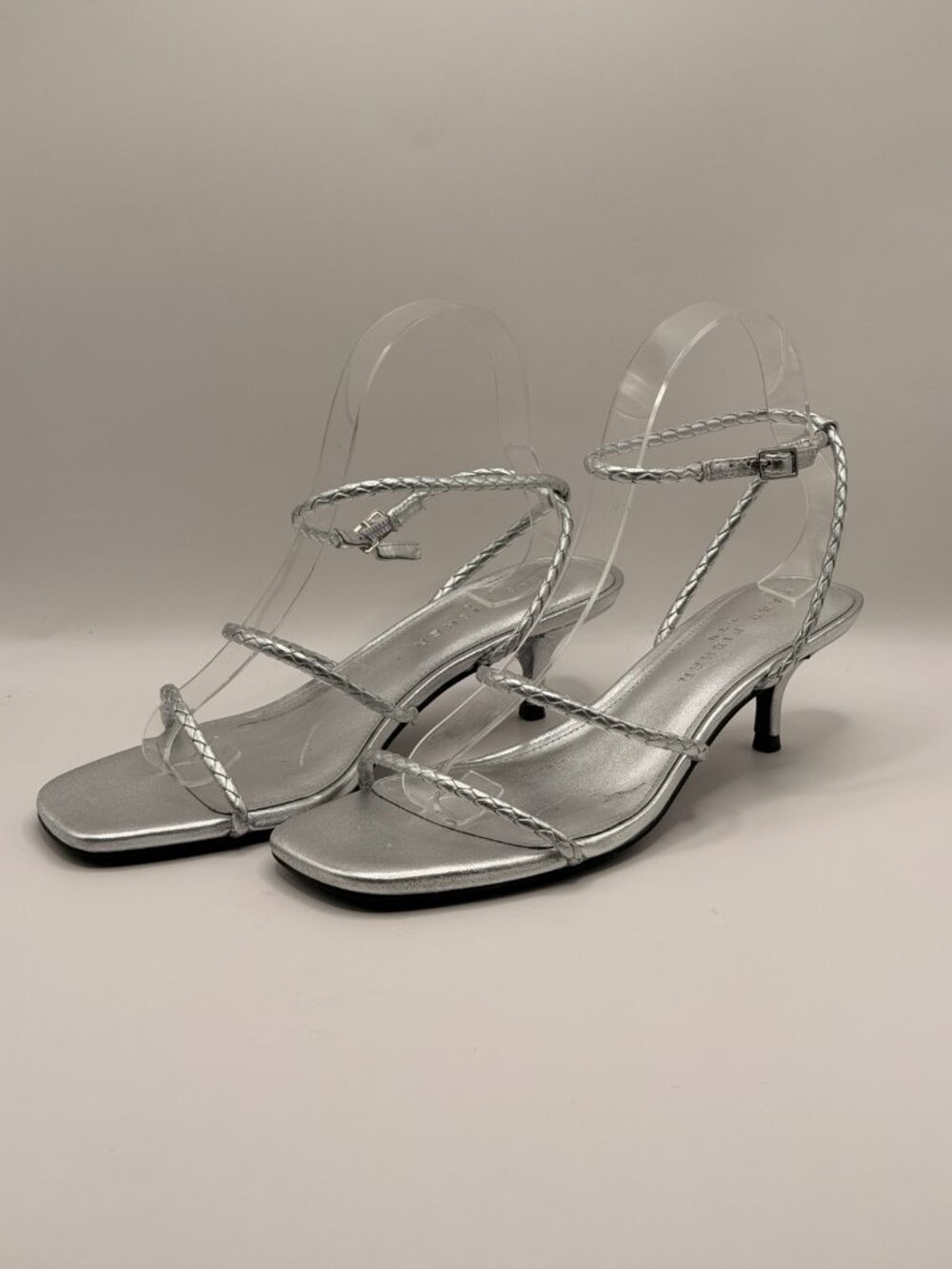 Marc Fisher LTD Womens Beylee Braided Silver Leather Sandals Sz 8 M